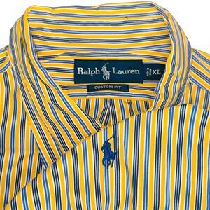 Polo Ralph Lauren Shirt Mens Size XL Yellow Blue Striped Classic Button Up